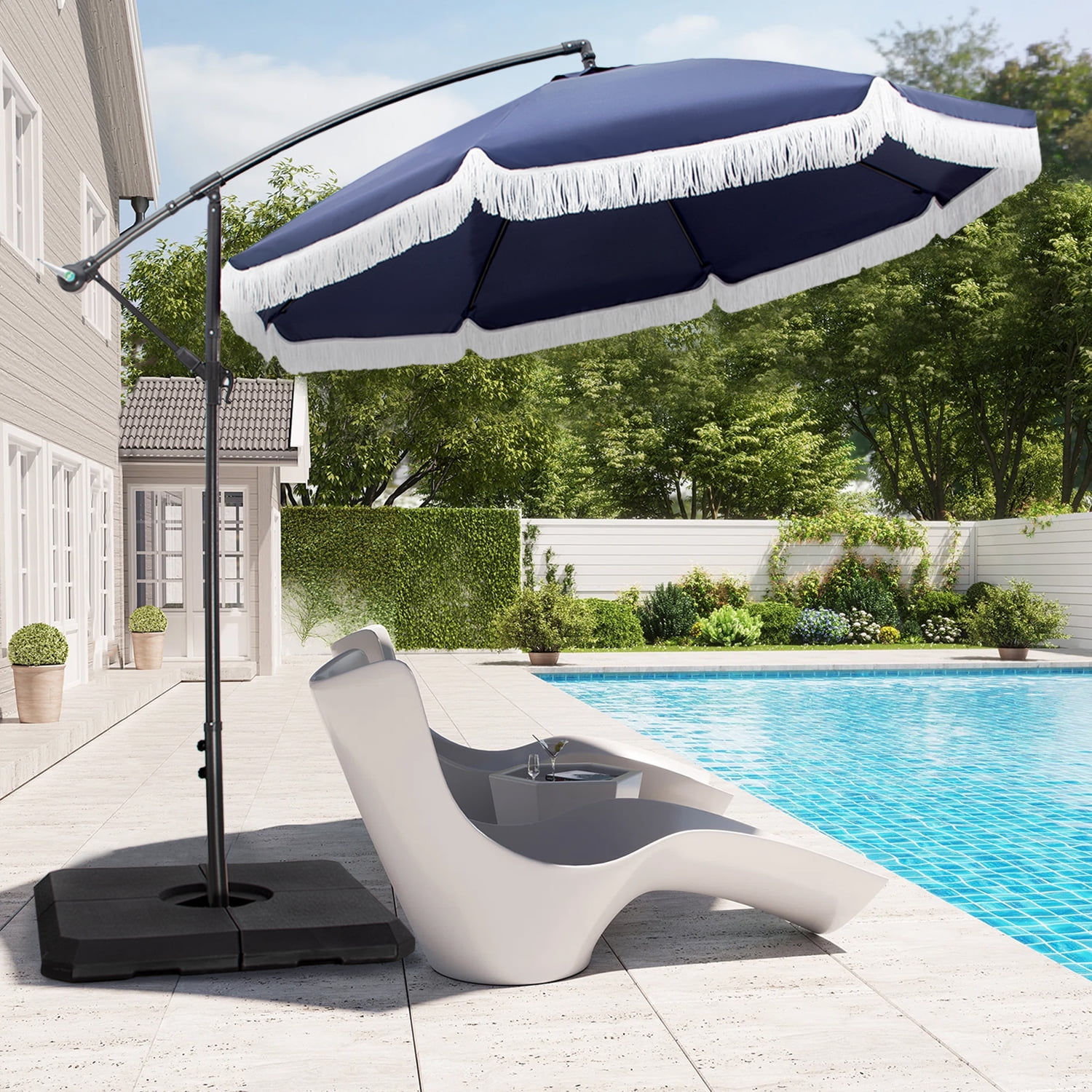 MF Studio 9FT Offset Patio Umbrella with Tassel Aluminum frame with