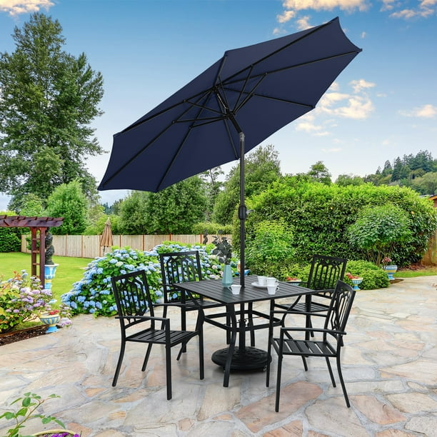 9 ft navy patio umbrella 9' Round with Push-Button Tilt and Hand Crank Lift System, Market Umbrella in for Patio, Deck, and Yard by Sun-Ray : Patio, Lawn & Garden Add vibrant shade to your patio 6 x 9 ft. Navy