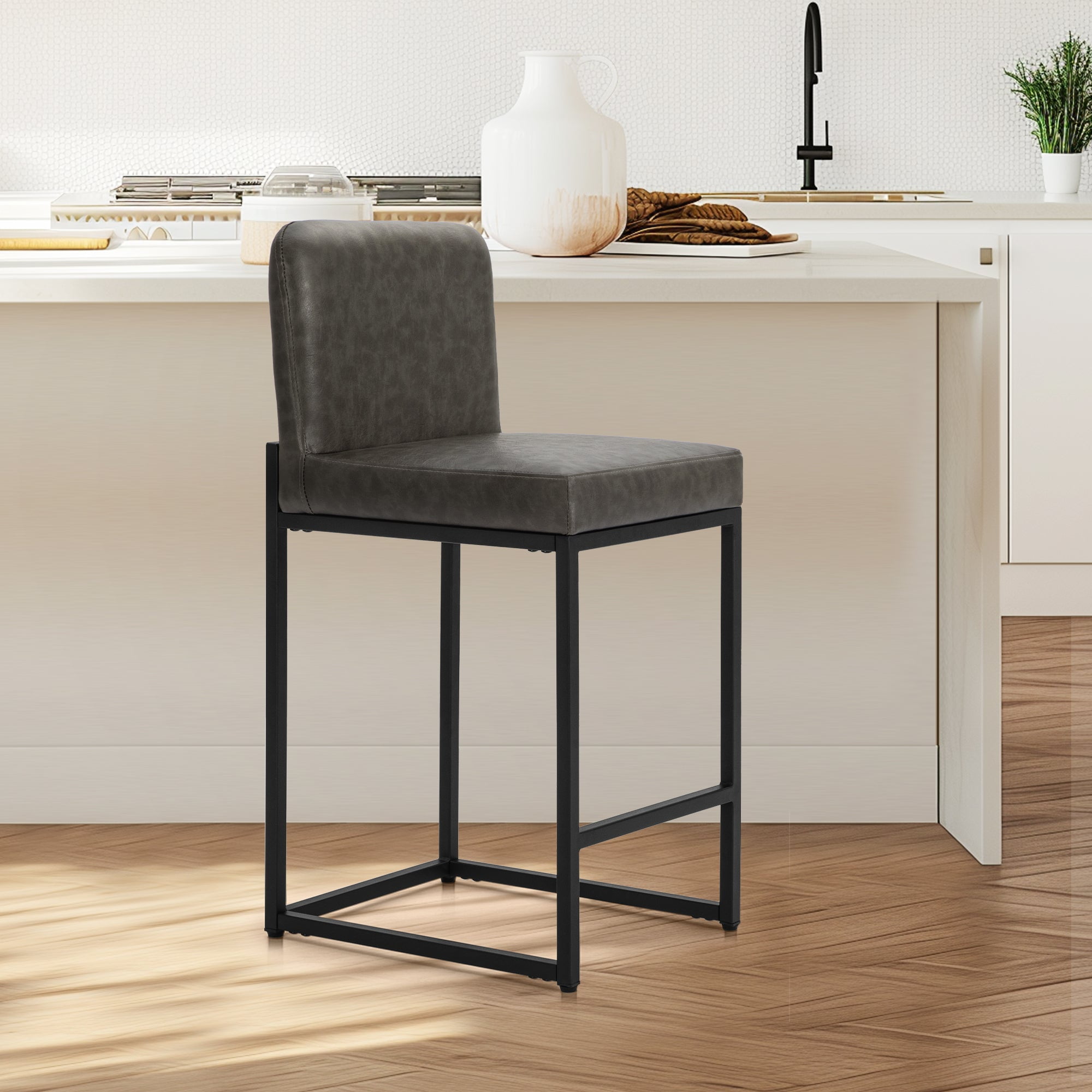 MF Studio Bar Stool with Back, 24" Counter Height Bar Stool with 3.5" Cushion for Kitchen Dining, Gray