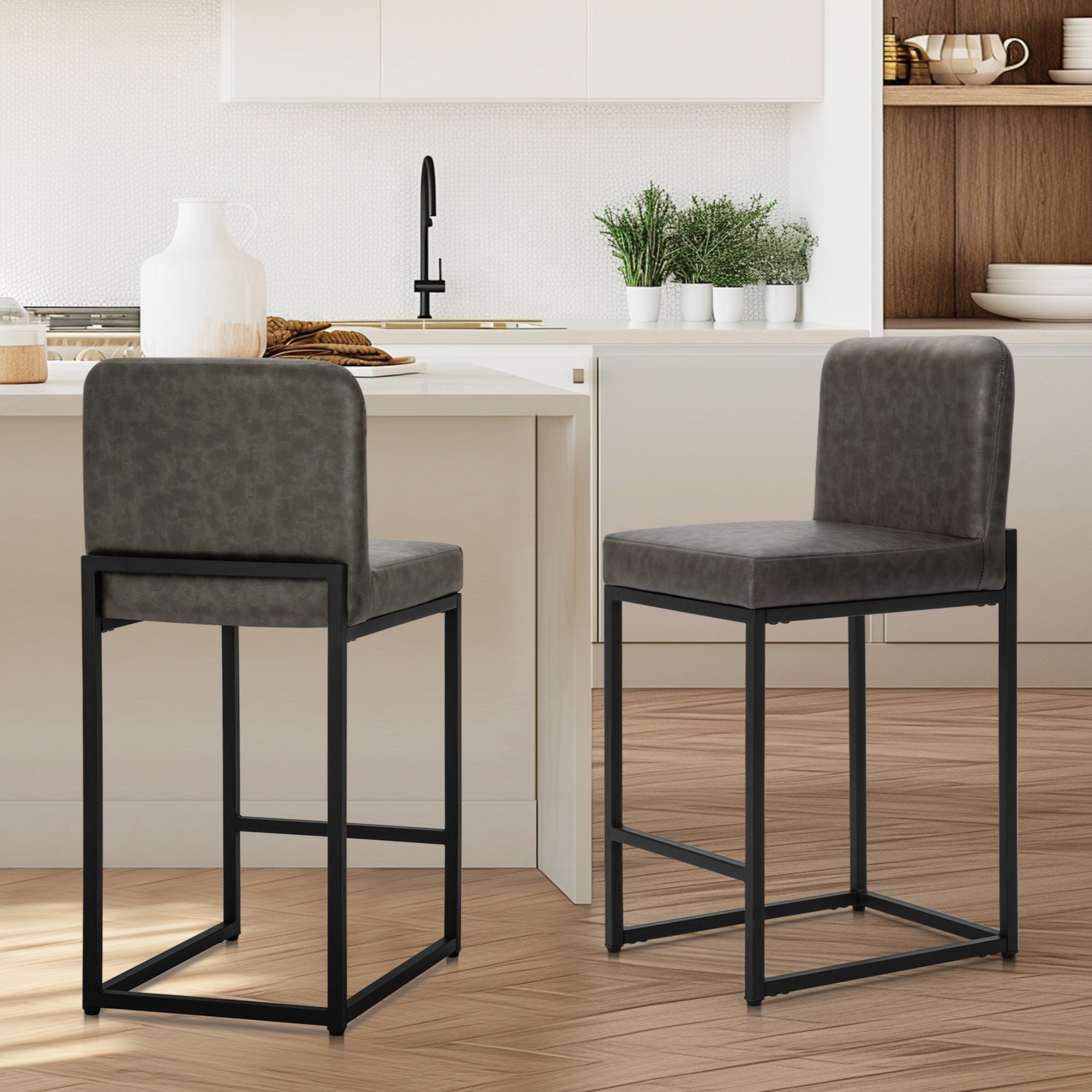MF Studio Bar Stool with Back Set of 2, 24" Counter Height Bar Stool with 3.5" Cushion for Kitchen Dining, Gray