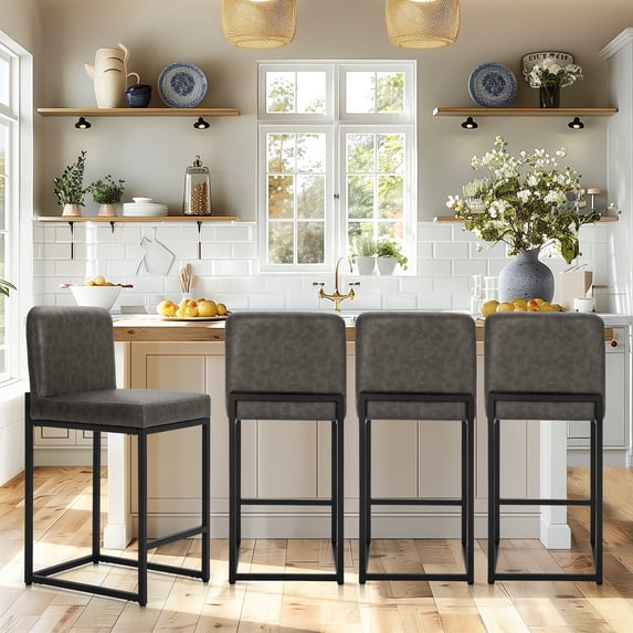 MF Studio Bar Stool with Back Set of 4, 24" Counter Height Bar Stool with 3.5" Cushion for Kitchen Dining, Gray
