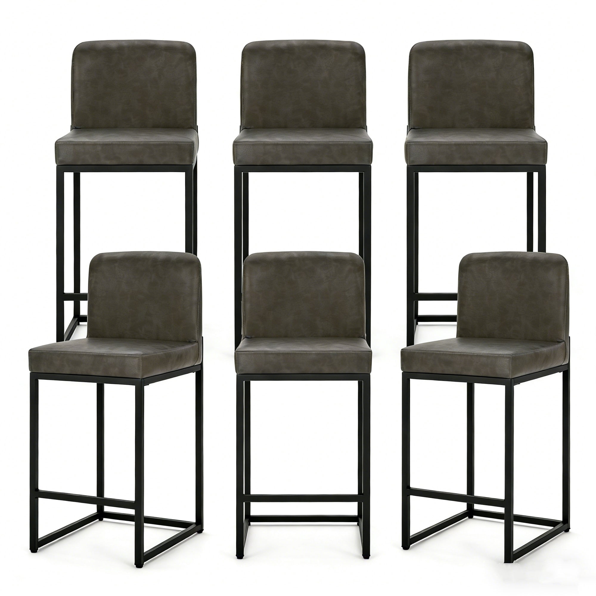 MF Studio Bar Stool with Back Set of 6, 24" Counter Height Bar Stool with 3.5" Cushion for Kitchen Dining, Gray