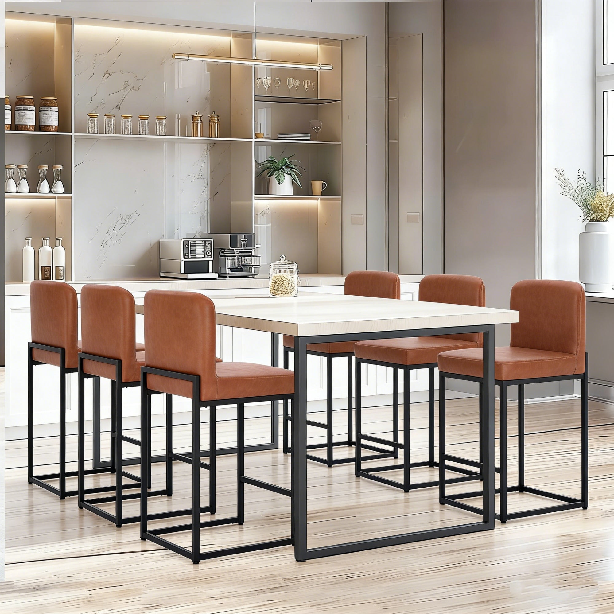 MF Studio Bar Stool with Back Set of 6, 24" Counter Height Bar Stool with 3.5" Thick Padding for Home Kitchen, Brown
