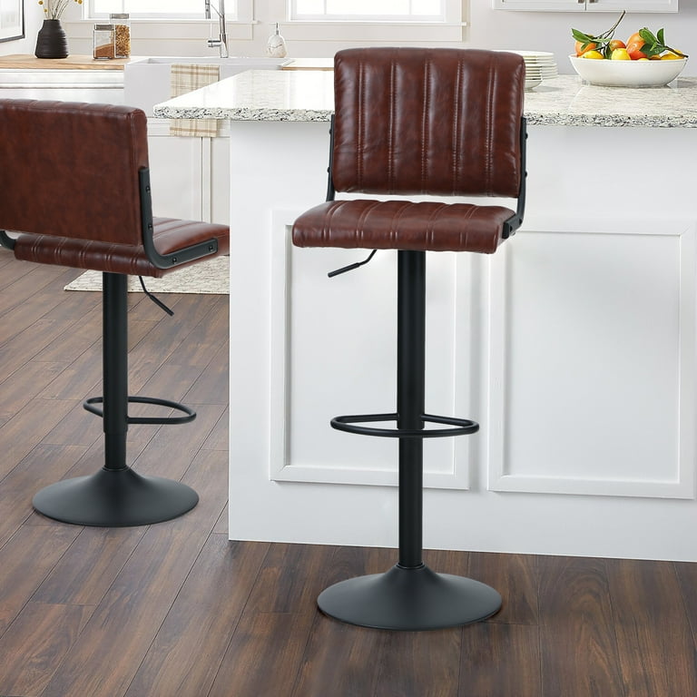 Brown leather 2024 adjustable bar stools