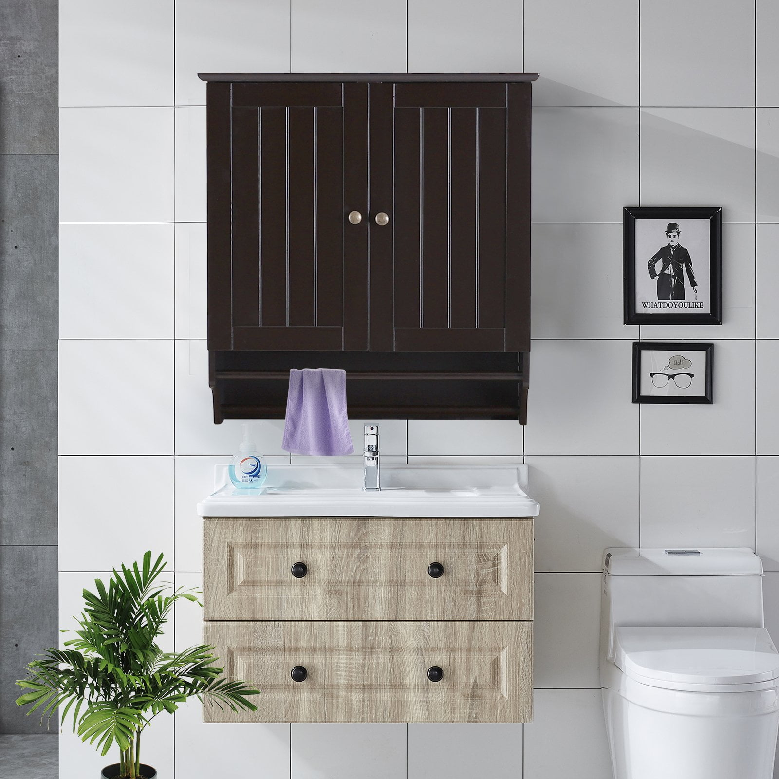 Espresso Bathroom Wall Cabinet With Towel Bar | Cabinets Matttroy