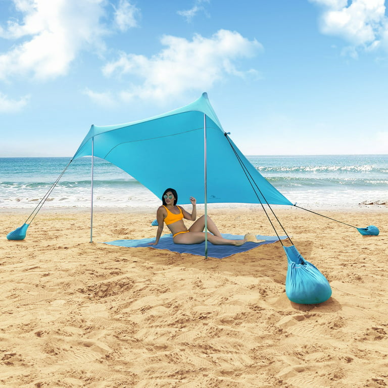 SUN NINJA Pop Up Navy Blue Beach Tent UPF50+ with Shovel, Pegs & Stability  Poles 
