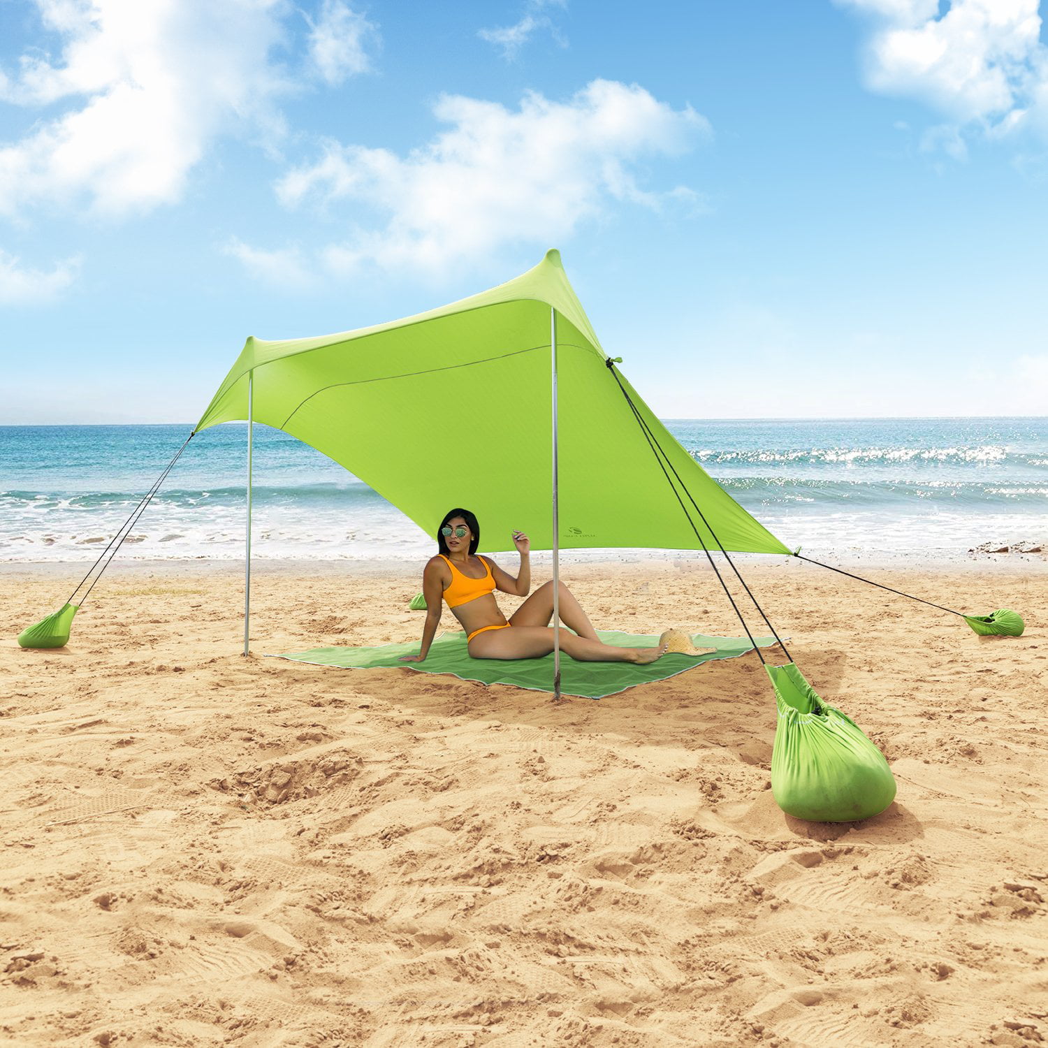 MF Studio Beach Shade Sun Protection Beach Tents Portable UPF50+ UV Lycra  Fabric Canopy for Beach Camping Outdoors Park, Green 