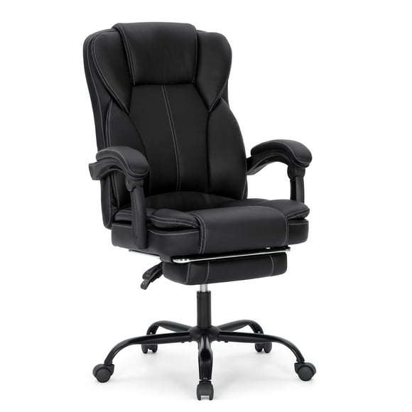 MF Studio Big and Tall Executive Office Chair with Footrest, Reclining High-Back Leather Ergonimic Computer Desk Chair, Black