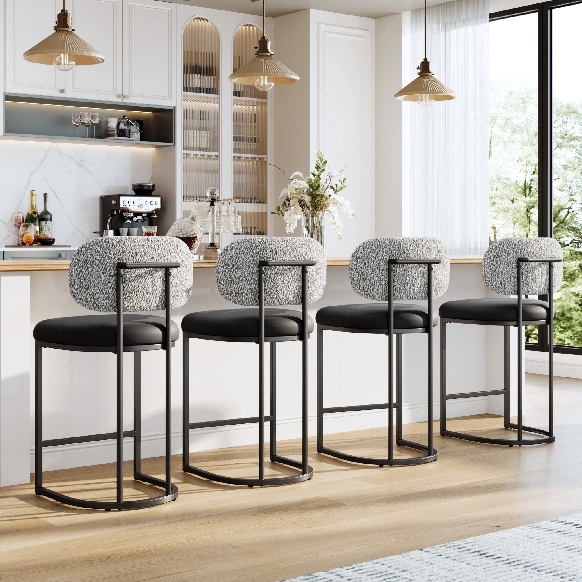 MF Studio Counter Height Bar Stool with Back Set of 4, 24.8" Modern PU ...