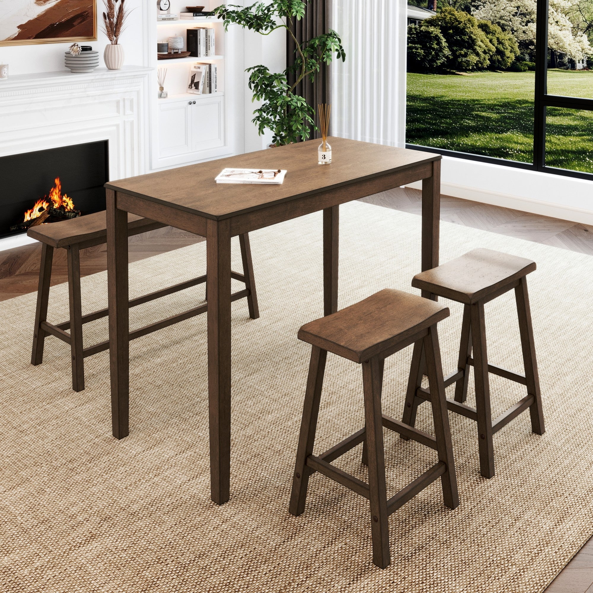 MF Studio Counter Height Bar Table Set with Bar Stool and Bench, 4