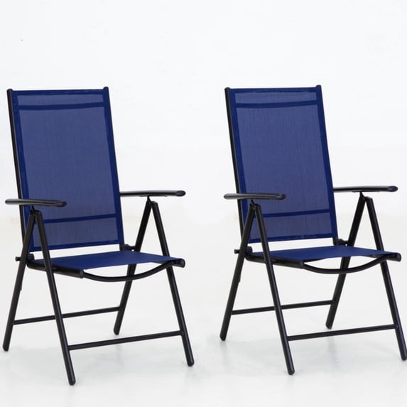 SUMMIT LIVING High-Back Outdoor Folding Chairs with 7-Level Adjustable Back for Camping Garden Beach, Set of 2, Blue