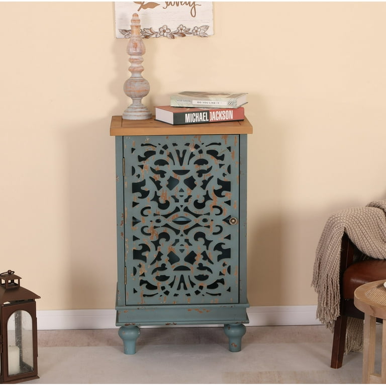 MF Studio Hollow Carved Single Door Accent Cabinet Side Table for