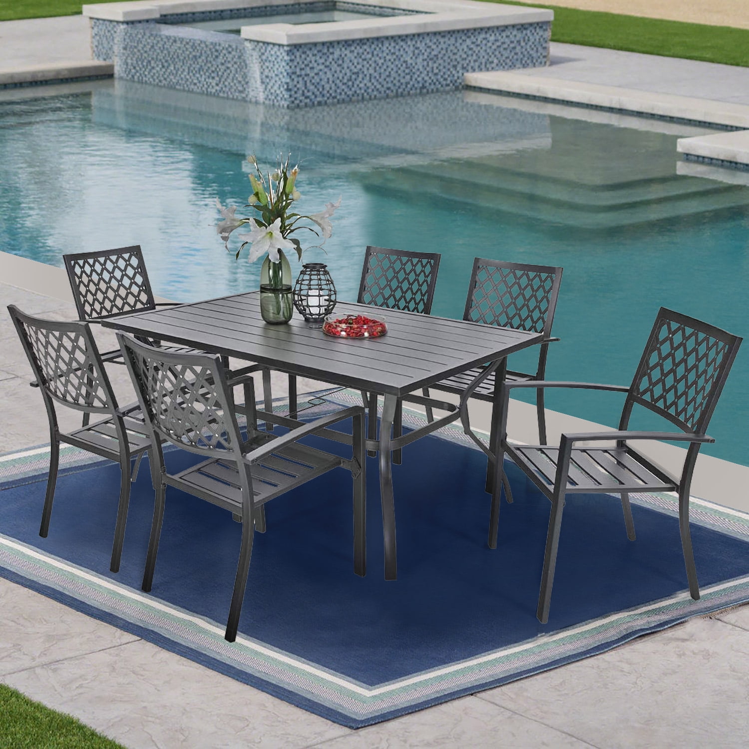 MF Studio Outdoor Dining Set of 7 Metal Patio Furnitures with 6PCS