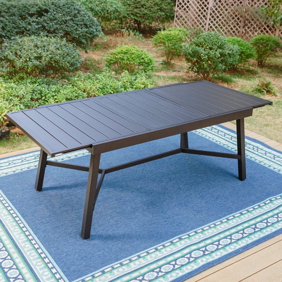 MF Studio Outdoor Patio Extendable Dining Table, All Weather Metal Patio Table for 6-8, Black