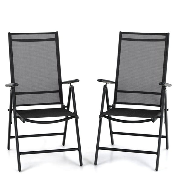 MF Studio Outdoor Folding Chairs with 7-Level Adjustable High Back for Camping Garden Beach, Set of 2, Black