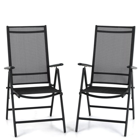 MF Studio Outdoor Folding Chairs with 7-Level Adjustable High Back for Camping Garden Beach, Set of 2, Black