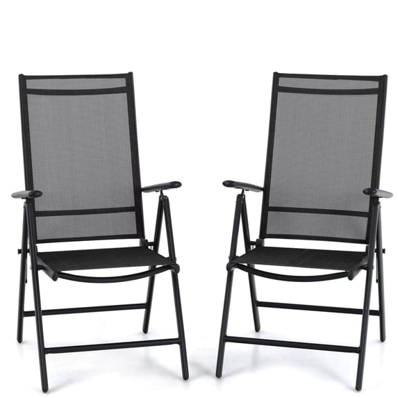 SUMMIT LIVING Outdoor Folding Chairs with 7-Level Adjustable High Back for Camping Garden Beach, Set of 2, Black