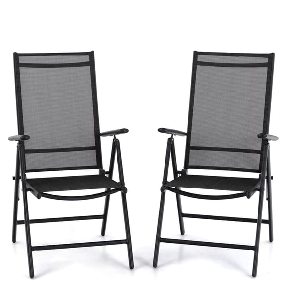 SUMMIT LIVING Outdoor Folding Chairs with 7-Level Adjustable High Back for Camping Garden Beach, Set of 2, Black