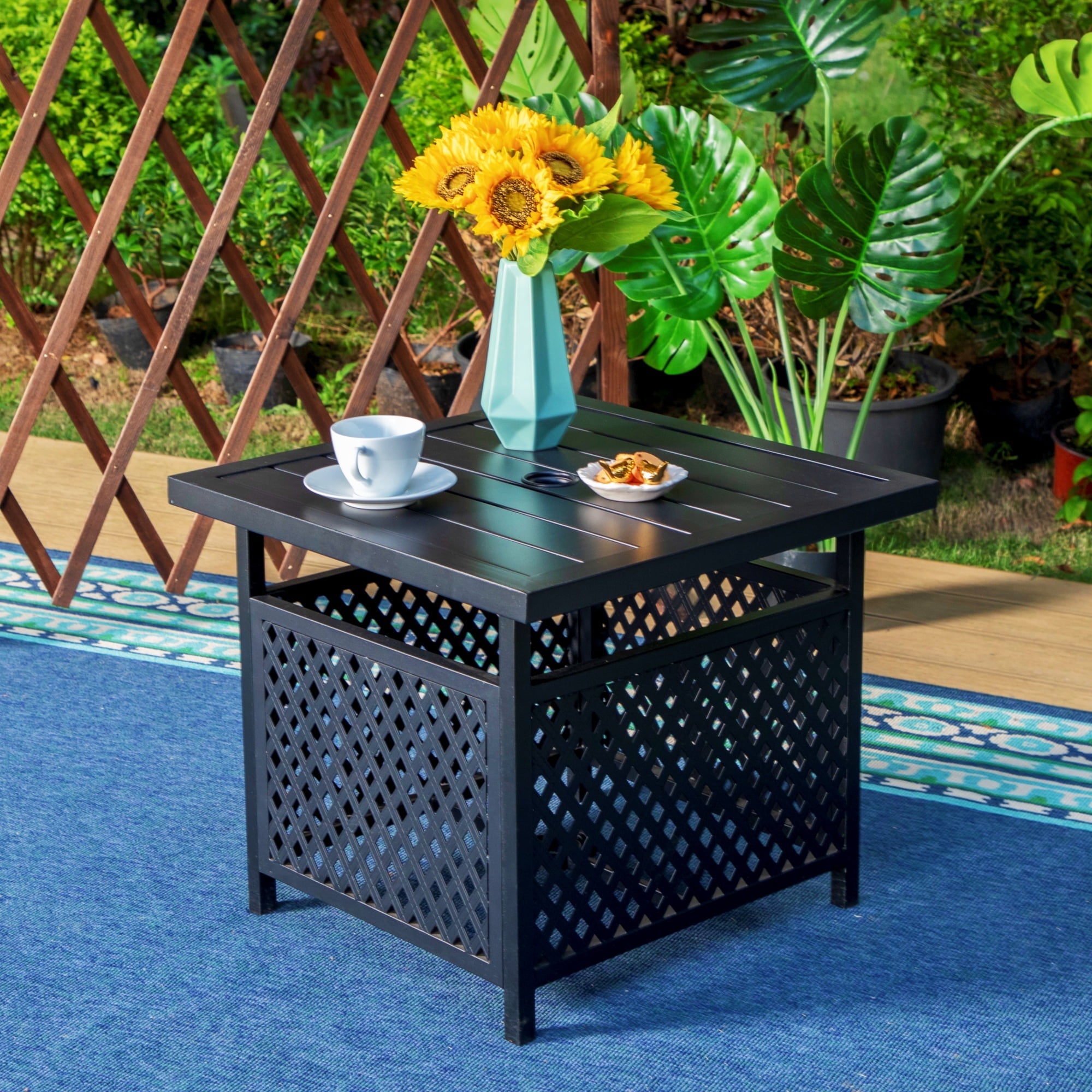 MF Studio Outdoor Small Iron Bistro Side Table for Deck, Patio End