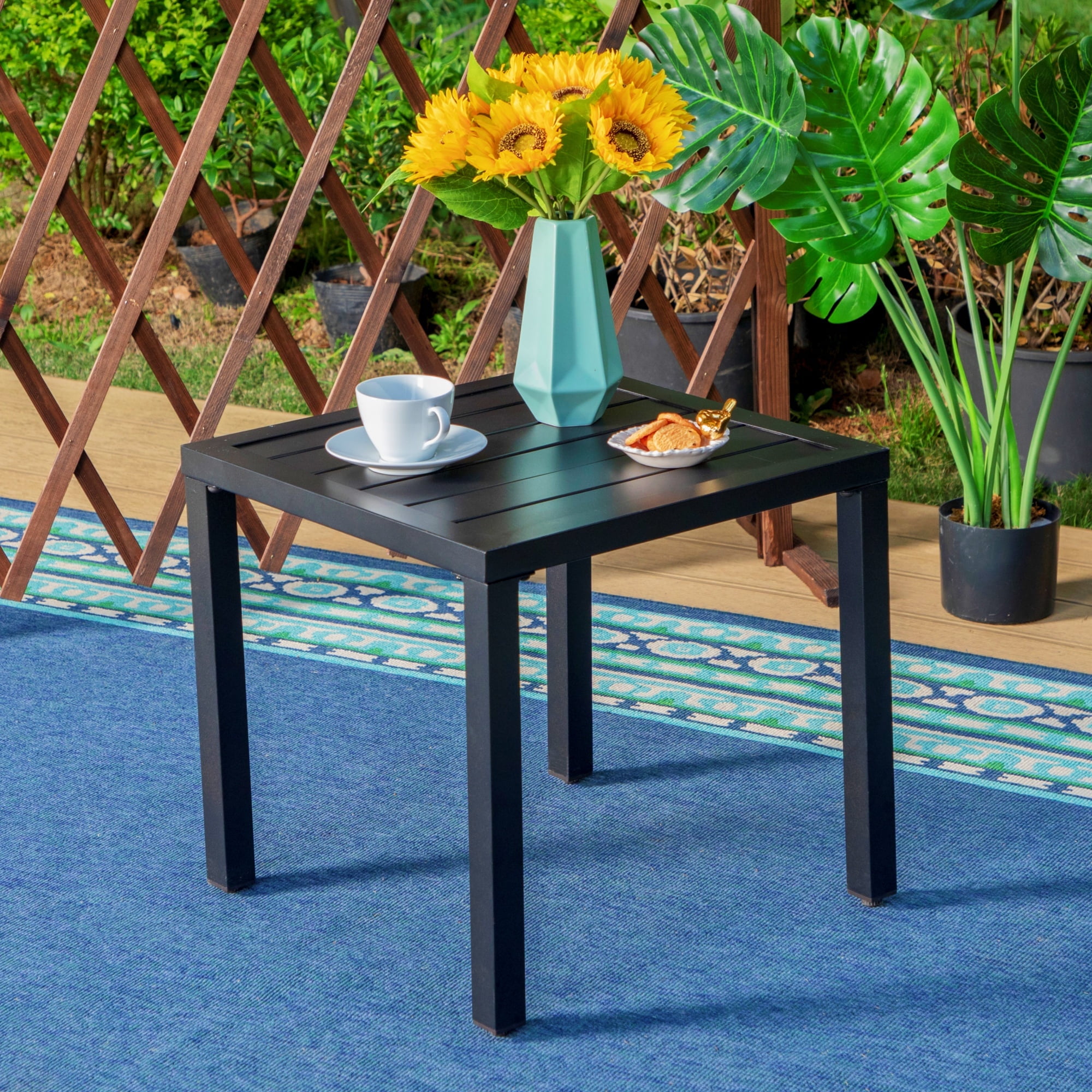 MF Studio Outdoor Metal Square Side Table Patio Coffee Bistro End Table Black
