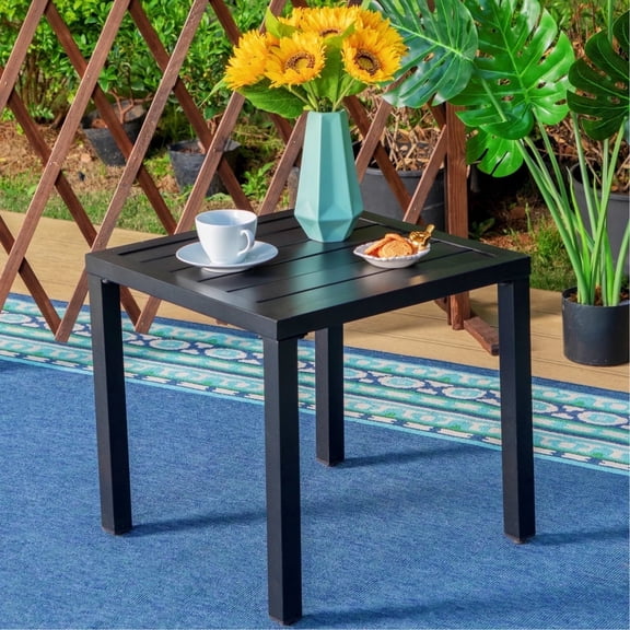SUMMIT LIVING Outdoor Metal Square Side Table, Patio Coffee Bistro End Table, Black