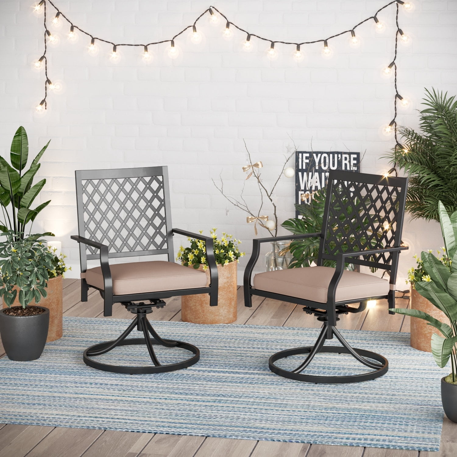 MF Studio Outdoor Metal Swivel Chairs Set of 2 Patio Dining Rocker