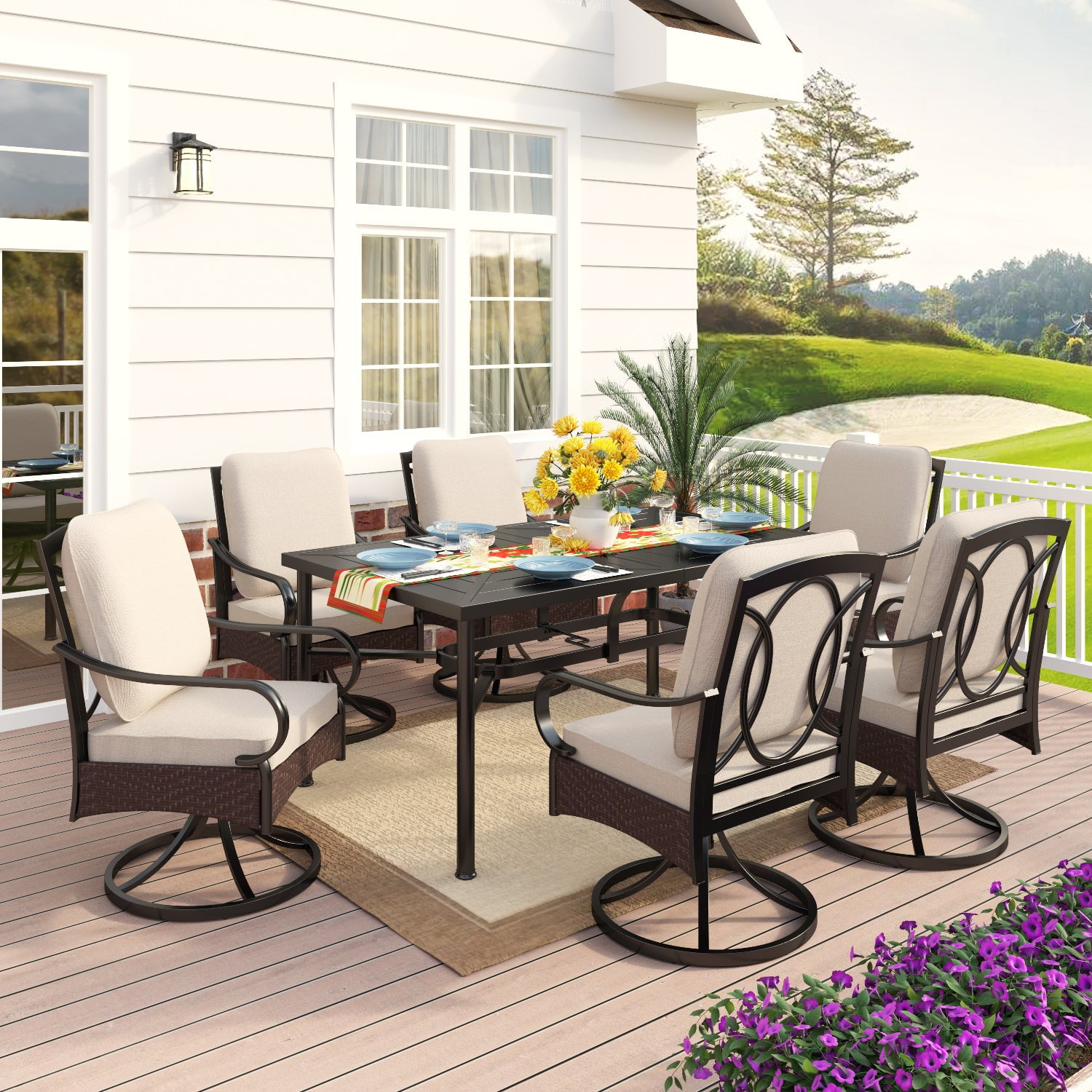 MF Studio Outdoor Patio Dining Set 7 Pieces Outdoor Indoor Patio