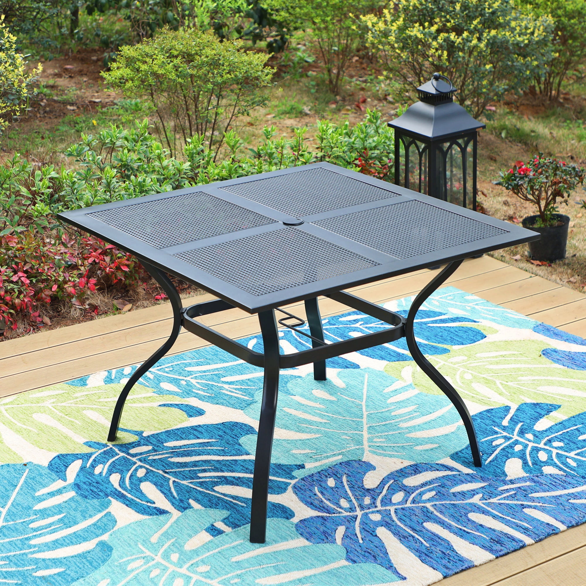 MF Studio Outdoor Patio Dining Table 37 Square Metal Outdoor Table with 1.57 Umbrella Hole Mesh Table Top Black