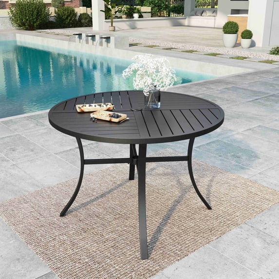 MF Studio 42" Round Metal Outdoor Patio Dining Table with Umbrella Hole for 4 People, Black
