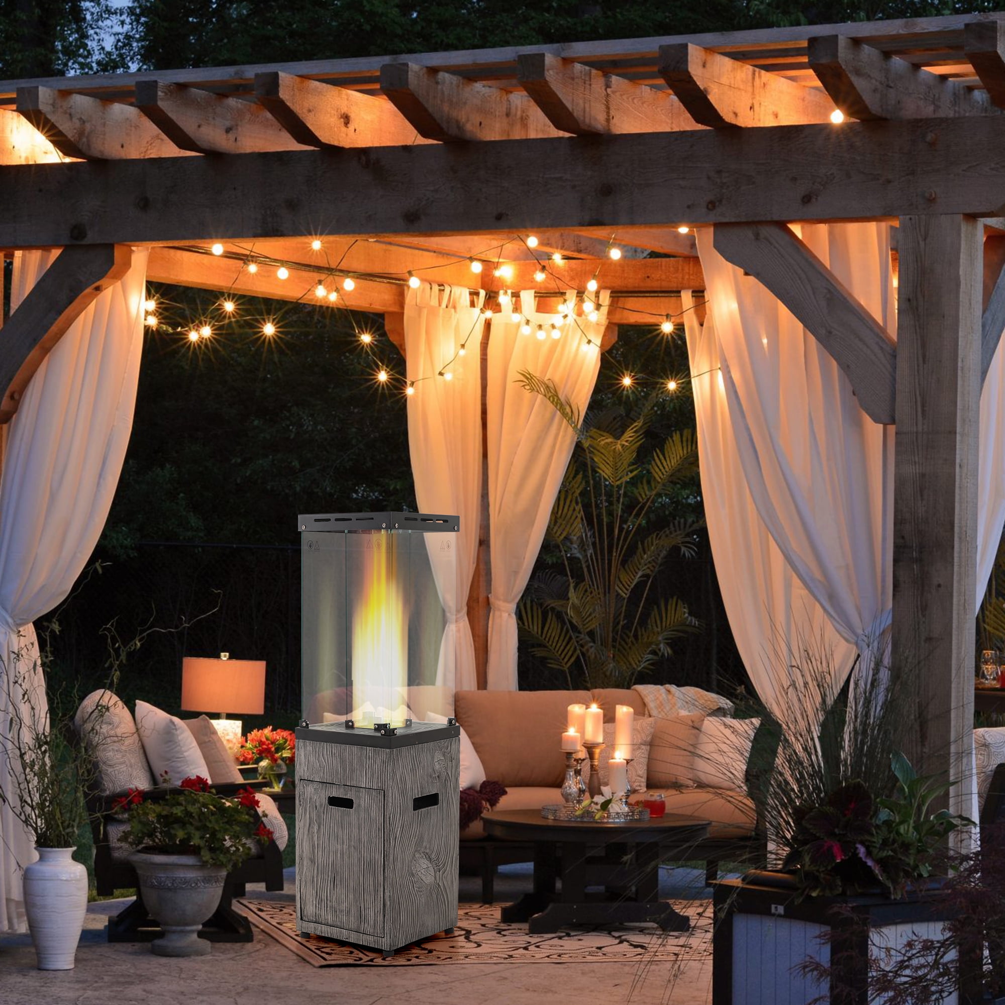 MF Studio Outdoor Patio Heater 41,000 Btu, Terra Fab Base with Double  temperate Glass Wind Guard, Taupe - Walmart.com