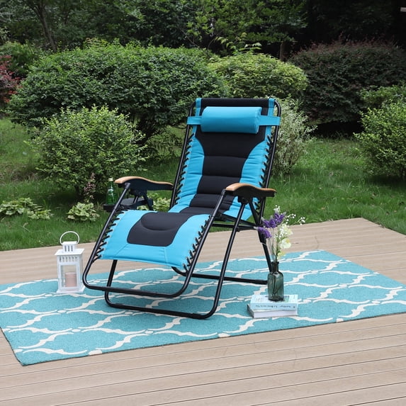 SUMMIT LIVING Oversized Padded Zero Gravity Chair Adjustable Camping Lawn Chair with Cup Holder,Aqua