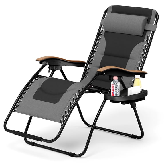 MF Studio Oversized Padded Zero Gravity Chair Adjustable Camping Lawn Chair with Cup Holder, Grey