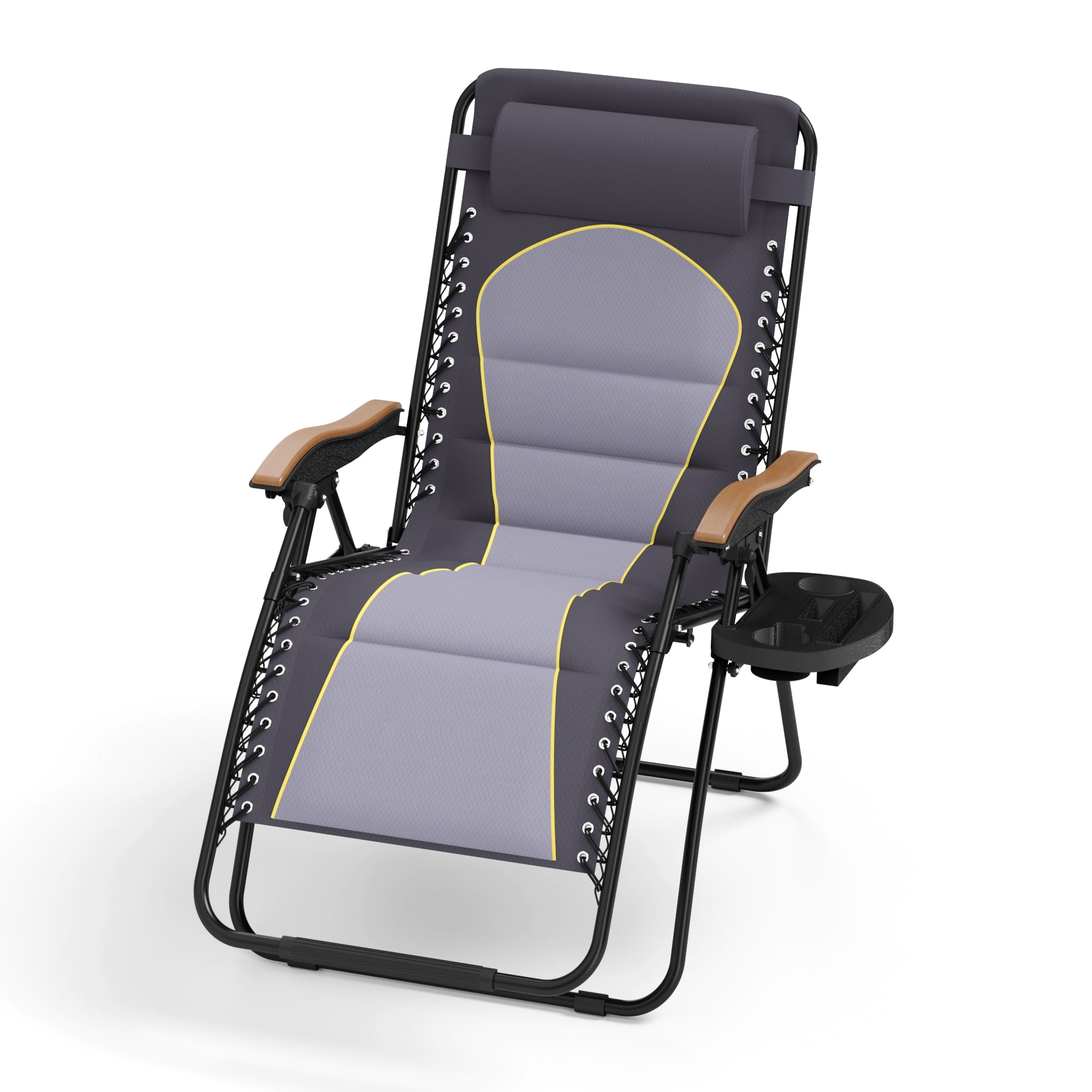 Kalvn Zero Gravity Reclining Chair, Folding and Portable with Detachable Cushion, Headrest and Cup Holder Arlmont & Co. Color: Dark Gray/Black