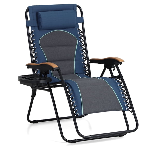 SUMMIT LIVING Oversized Zero Gravity Chair,Padded Folding Lounge Recliners With Cup Holder,Blue
