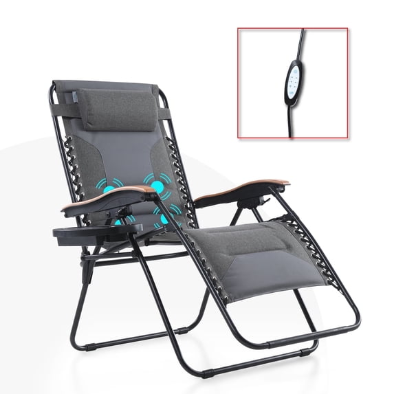 SUMMIT LIVING Padded Oversized Zero Gravity Chair,Folding Lounge Recliners with Cup Holder with Massage Function,Gray