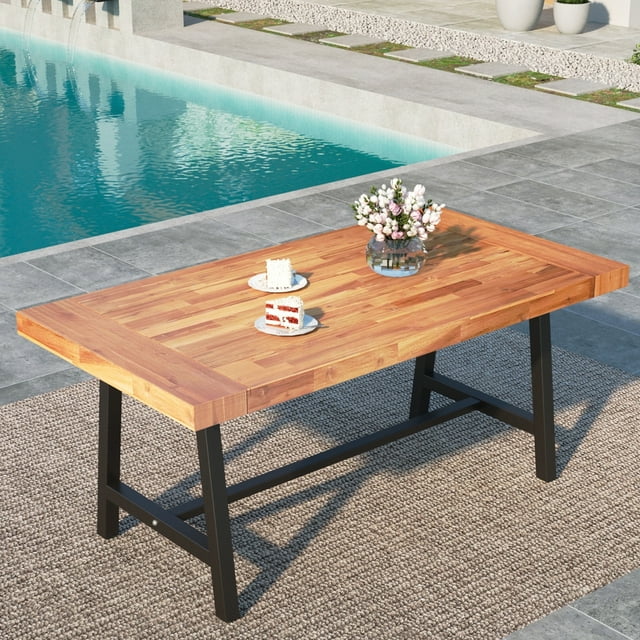 MF Studio Patio 6-Person Acacia Wood Table Outdoor Dining Picnic Coffee Table for Backyard, Garden, Lawn, Farmhouse-Teak Color