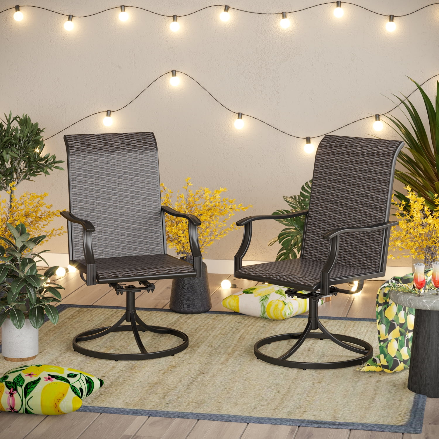 MF Studio Patio Dinning Chair Outdoor Wicker Swivel Chairs Set of 2