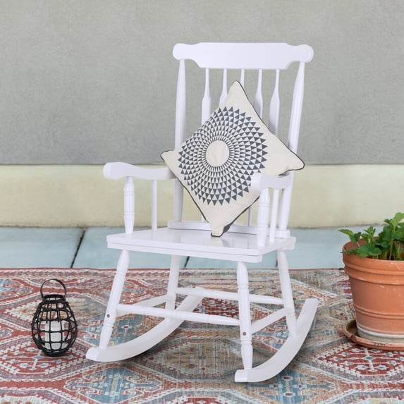 MF Studio Patio Rocking Chairs Solid Wood Porch Rocker with PU Painting, White, 1PC