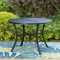 MF Studio Round Patio Dining Table Metal Table with Umbrella Hole, 28" High Outdoor Table, Black