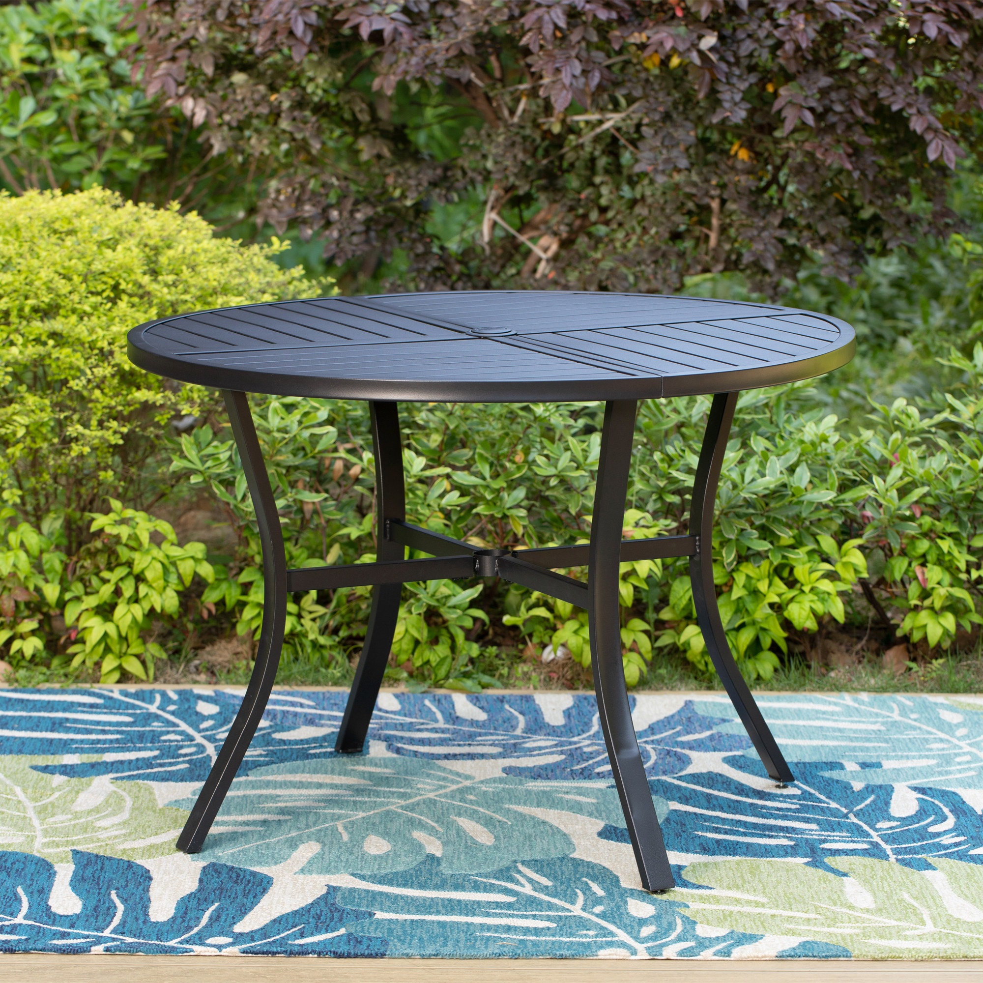 Metal Folding Patio Table with Decorative Tile Mosaic Black