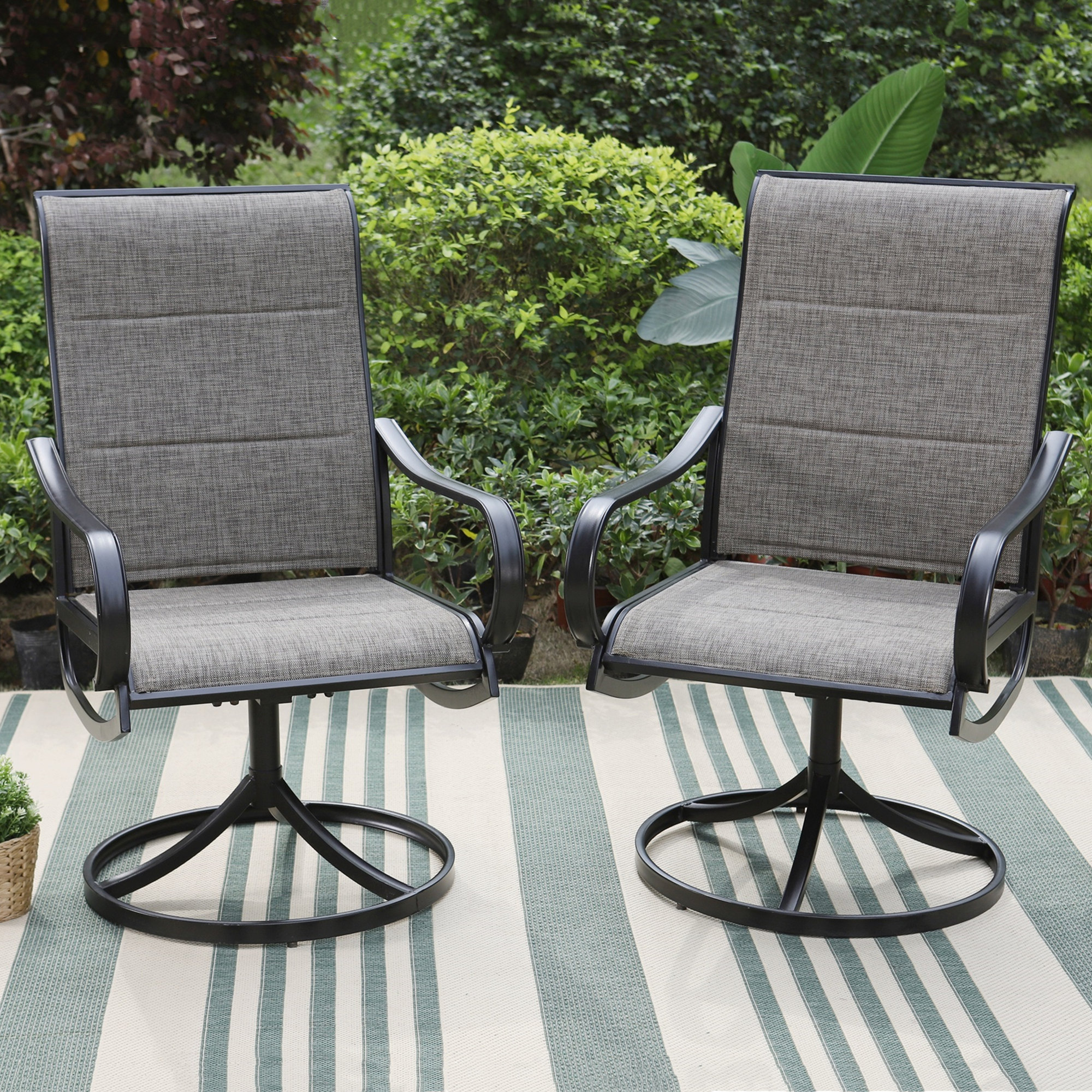 MF Studio Set of 2 High-Back Swivel Outdoor Dining Chairs with Padded Textilene Seat, Black & Dark Brown - image 1 of 11