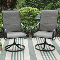 MF Studio Set of 2 High-Back Swivel Outdoor Dining Chairs with Padded Textilene Seat, Black & Dark Brown