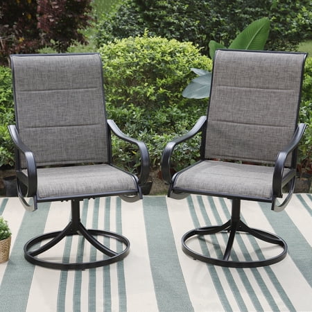 SUMMIT LIVING Set of 2 High-Back Swivel Outdoor Dining Chairs with Padded Textilene Seat, Black & Grayish Brown