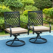 MF Studio Set of 2 Outdoor Dining Chairs Patio Metal Swivel Chairs Modern Patio Furniture 300 lbs Weight Capacity for Garden Yard, Beige Cushion