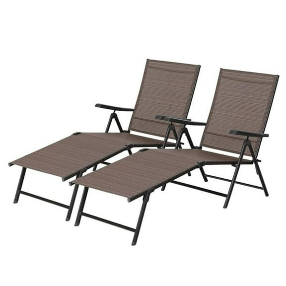 MF Studio Outdoor Patio Lounge Chaise Set of 2, Outdoor Beach Chairs with Armrests & Adjustable Backrest, Steel Recliner, Brown & Black