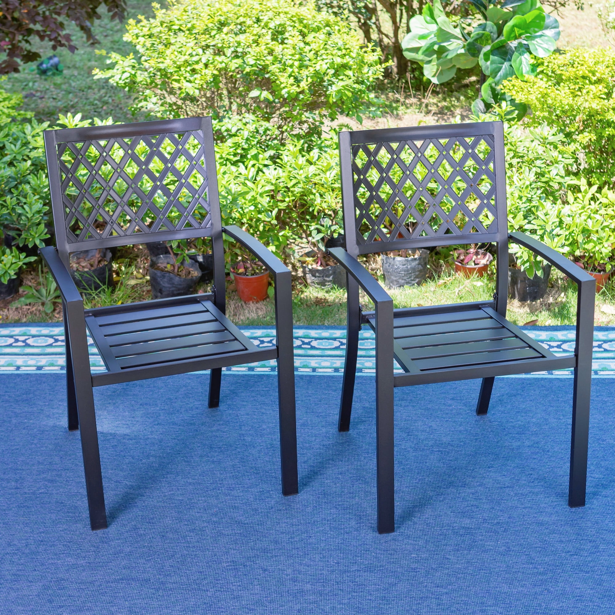 Black aluminium garden chairs discount