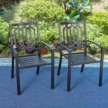 MF Studio Set of 2 Outdoor Patio Dining Chairs, Modern Metal Armchairs, Black