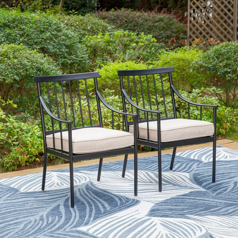 MF Studio Set of 2 Outdoor Patio Dining Chairs with Cushions Weather Resistant Black Beige