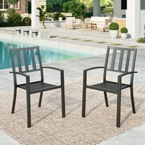 MF Studio Set of 2 Patio Dining Chairs, All-Weather Metal Steel Furniture, Black
