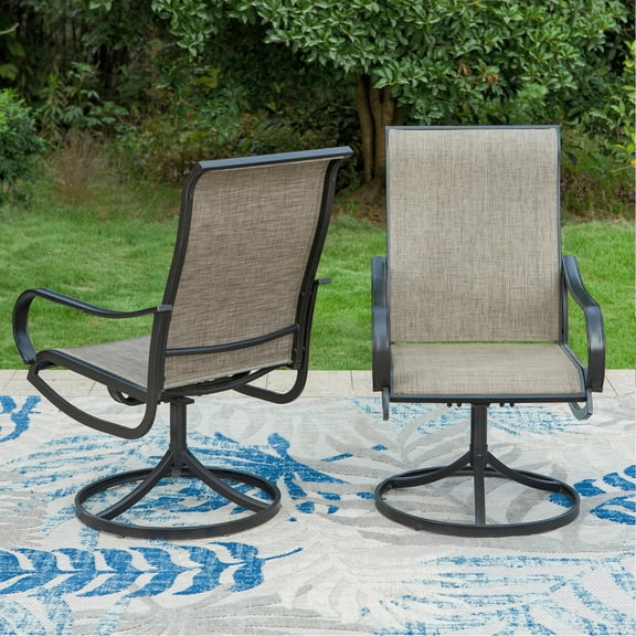 MF Studio Set of 2 Swivel Outdoor Patio Dining Chairs, Metal Steel Frame with Breathable Textilene Fabric Patio Chairs, Black & Gray-Brown